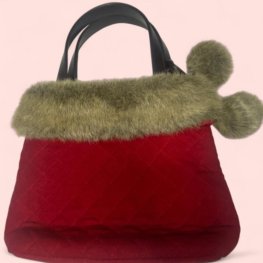 Y2K Vibes FURRY BATH AND BODY WORKS BAG PURSE Red bag faux fur trim pom pom
